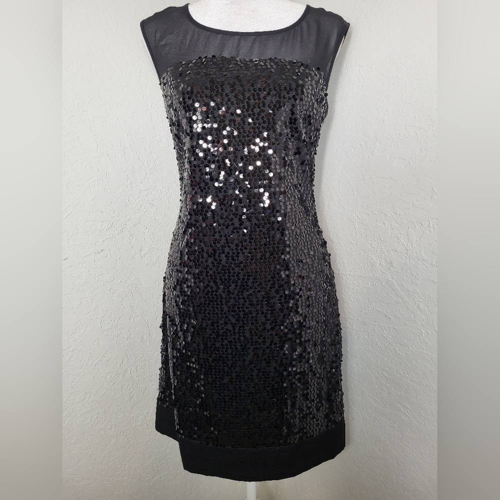 Max & Cleo Black and Silver Sequin Sheath Dress
